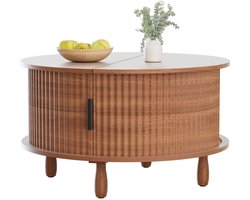 Farmhouse Coffee Table with Storage Round Wooden Coffee Table for Home Living Room Office Center Table with Sliding Cabinet Door Type 2
