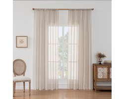 Farmhouse Linen Blend Curtains Vertical Striped，Boho Linen Gauze Curtains Hanging Light Filtering for Door Window,for Living Room Home Decor Green,bruin,150x160cm