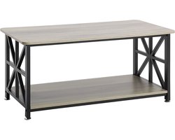 Farmhouse Salontafel 40”, Rechthoekig, Rustieke Houten Cocktailtafel met Open Opbergvak voor Woonkamer, Slaapkamer, Flat, Studio, Bruin & Zwart