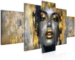 Fashion vrouw 5-delige fleece canvas schildering - dekking voor woonkamer en slaapkamer - zwarte en gouden lippen ontwerp