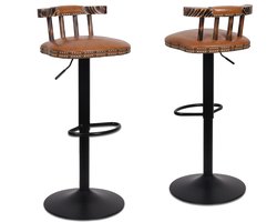 FATIVO Barkruk - Set van 2 - Hoogte Verstelbaar Barstoel - 360° Draaibaar - met rugleuning & Footrest - lichtbruin