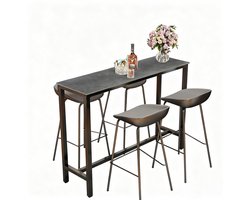 FATIVO Bartafel - Moderne Rechthoekige Eettafel - Zwart frame en tafelblad - 120x40x105cm