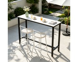 FATIVO Bartafel - Moderne Rechthoekige Eettafel - Zwart Frame - Wit Glanzend Blad - 120x40x105cm