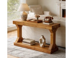 FATIVO Consoletafel - Houten Sidetable - Haltafel - Bruin - Landelijke Stijl - 120x30x75.5cm - Console Tafel voor Hal, Woonkamer, Entree