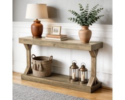 FATIVO Consoletafel - Houten Sidetable - Haltafel - Natuurlijk hout - Landelijke Stijl - 120x30x75.5cm - Console Tafel voor Hal, Woonkamer, Entree