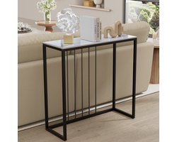 FATIVO Consoletafel marmer- Haltafel - Wandtafel - Sidetable - Smaragdwit - 80x30x78.5 cm (L x B x H) - Scandinavisch - Bijzettafel met Zwart metalen frame - voor woonkamer, Hal, entree