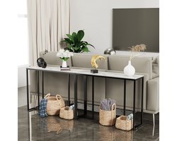 FATIVO Consoletafel marmer- Haltafel - Wandtafel - Sidetable - Zwart + Wit - 100 × 30 × 79 cm (L x B x H) - Scandinavisch - Bijzettafel met metalen frame - voor woonkamer, Hal, entree