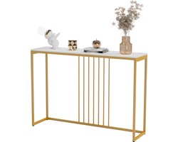 FATIVO Consoletafel marmerlook- Haltafel - Wandtafel - Sidetable - wit - 120 × 30 ×78 cm (L x B x H) - Scandinavisch - Bijzettafel met Gouden metalen frame - voor woonkamer, Hal, entree