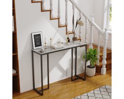 FATIVO Consoletafel marmerlook- Haltafel - Wandtafel - Sidetable - Zwart + Wit - 100 × 30 × 79 cm (L x B x H) - Scandinavisch - Bijzettafel met metalen frame - voor woonkamer, Hal, entree