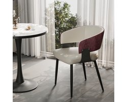 FATIVO Eetkamerstoelen - Eetkamerstoel - Modern Design Eettafelstoel - Microfiber Leer - Brede Zitting – Krokodillenstructuur - Comfortabele Keukenstoelen - bordeauxrood & crème