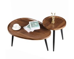 FATIVO Industriële Nesting Salontafels - Set van 2 - Nesting Bijzettafels met Metalen Poten & MDF Blad - Eenvoudig te monteren- Walnoot Kleur, 80x55x38cm & 40x47,5cm