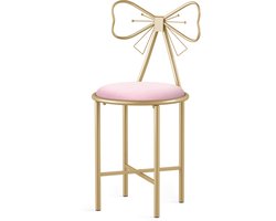 FATIVO Kaptafel kruk - fluwelen stoel - Strik rugleuning - Ronde - metalen frame - Roze