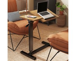 FATIVO Laptoptafel met wieltjes - Bedleestafel - Bedtafel verrijdbaar - Verstelbare Hoogte & Kantelbaar Blad - Zwart & Eiken - 80x40x89.5cm