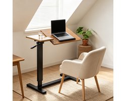 FATIVO Laptoptafel op Wielen – Bedtafel met Notenboom Blad - Verstelbare Hoogte & Hoek – Zit-Sta Bureau – Maximale hoogte 97 cm – Inklapbaar