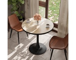 FATIVO Ronde Eettafel - 76.5 x 76.5 x 80 cm - Keukentafel Voor 2-3 Personen - Marmerlook - travertijn & zwart