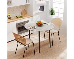 FATIVO Ronde Eettafel - Kleine Keukentafel - marmerlook - 80 x 76 cm - Wit & Zwart - Modern Tafel voor Eetkamer, Keuken, Woonkamer