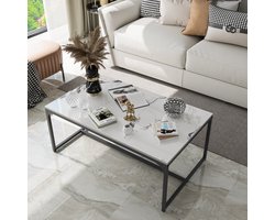 FATIVO Salontafel Rechthoekige - Koffietafel - Bijzettafel Marmer - Wit & zwart - metalen frame - 100x60x40cm - ideaal voor woonkamer, Slaapkamer, kantoor, kantoor buitentuin