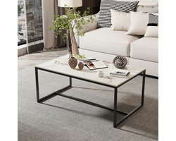 FATIVO Salontafels Marmer - Rechthoekige - Koffietafel met metalen frame - Bijzettafel Donkergrijs - Sidetable - Ideaal voor Woonkamer of kleinere ruimtes - 100x60x43cm