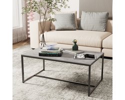 FATIVO Salontafels Marmer - Rechthoekige - Koffietafel met metalen frame - Bijzettafel grijs - Sidetable - Ideaal voor Woonkamer of kleinere ruimtes - 100x60x43cm