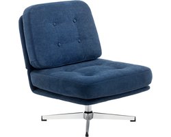 Fauteuil 360° Draaibare Loungefauteuil Chenille Donkerblauw | Brede zitting, kleermakersstoel, gestoffeerde stoel met metalen poten, gevoerde relaxstoel, leesstoel