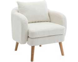 Fauteuil 59x47x71cm Eenpersoons Bank Wit Teddy Fluweel Met Kussen Extra Dikke Zitting Met Zachte Bekleding Massief Houten Poten Modern Minimalistisch Voor Woonkamer En Slaapkamer