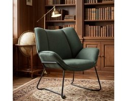 Fauteuil 71,5x67x80 cm – Moderne Lounge Stoel met Metalen Poten, Linnen Bekleding Groen – Comfortabele Leesstoel voor Woonkamer & Slaapkamer – Furnitureland
