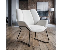 Fauteuil 71,5x67x80 cm – Moderne Teddy Lounge Stoel met Metalen Poten, Witte Teddystof Oorfauteuil – Comfortabele Leesstoel voor Woonkamer & Slaapkamer – Furnitureland