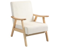 Fauteuil 80 x 65 x 83 cm, Gebroken Wit, Gestoffeerd Met Schuimvulling En Frame Van Hout, Geschikt Voor Woonkamer En Leeshoek, Armstoel Leunstoel Loungefauteuil Zitfauteuil Clubfauteuil Salonstoel Woonkamerstoel Relaxstoel Leesstoel