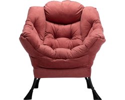 Fauteuil Accent Stoel Luie Stoel Lounge Stoel met Armleuningen Moderne Fluwelen Stof Vrijetijdsfauteuil met Stalen Frame, Baksteenrood