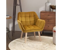 Fauteuil – Accentstoel – Armstoel – Loungefauteuil – Scandinavisch Design – Fluwelen Bekleding – Rubberhouten Poten – Max. 120 kg Belastbaar – Geel