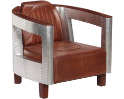 Fauteuil Airplane Style Echt Leer Bruin - Comfortabele Armstoel voor Wonen en Ontspannen