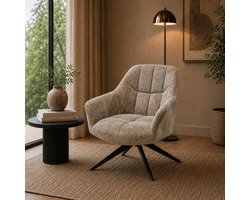 Fauteuil Amy – Luxe Draaibare Loungestoel – Polyester Stof – 360° Draaibaar - Taupe