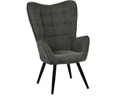 Fauteuil - Antraciet stof metalen poten - Zwart