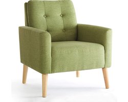 Fauteuil Armsteun Stoel Massief Houten Benen Modern Eenvoudig voor Slaapkamer Woonkamer Balkon Kantoor Groen