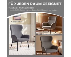 Fauteuil – Armstoel – Relaxstoel – Leunstoel – Lounge Chair – Modern Grijs – Wingback Design – Hoog Zitcomfort – Met Metalen Onderstel