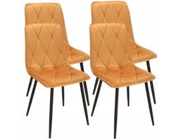 Fauteuil – Armstoel – Stoel – Eetkamerstoel – Loungestoel – Velours Bekleding – Met Metalen Zwarte Poot – Draagkracht 130 kg – Set Van 4