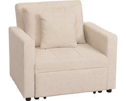 Fauteuil bed MCW-L90, inklapbare fauteuil logeerbed, ligvlak 200x100cm stof/textiel koord ~ crème-beige