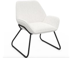 Fauteuil Bouclé Wit met Zwarte Metalen Poten – Moderne Design Zetel – Scandinavische Lounge Stoel – Comfortabele Accentstoel voor Woonkamer, Slaapkamer of Bureau – Teddy Stoel met Armleuningen