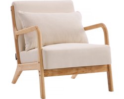Fauteuil "Clinton" in hout in Scandinavische stijl - Linnen - Beige