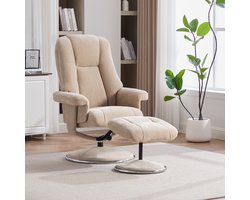 Fauteuil - Draaibare Relaxfauteuil Met Hocker - Verstelbare Rugleuning En Metalen Onderstel - Voor Woonkamer En Leeshoek - Chenille Lichttaupe