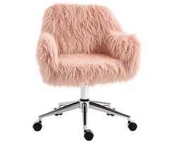 Fauteuil Draaistoel met Nepbont, Verstelbare Zithoogte, voor Meiden, Roze/Zilver, 57 x 60 x 75-85 cm