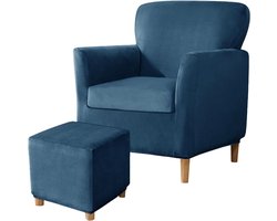 Fauteuil en Ottomaanse Hoezen - Bankhoezen Beschermset - Meubels Beschermen - Premium Stretch Fluweel - Vierkant S/M Rechthoek - Blauw