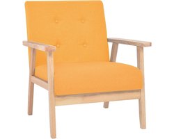 Fauteuil Gele Stof - Oorfauteuil Leunstoel - Ontspannen Lezen TV Kijken - Zacht Polyesterweefsel Schuim Gevoerd - Massieve Houtstructuur - Geel