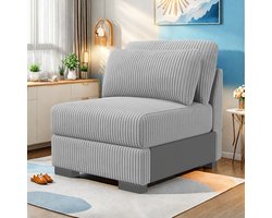 Fauteuil – Grijs Corduroy, Comfortabele 1-zitsbank met Zachte Bekleding, Moderne Loungestoel