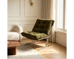 Fauteuil Groen - Corduroy Stoel - Accentstoel - Lounge Stoel - Afneembare Hoes - Metalen Poten - Modern - Woonkamer - ribfluweel - 73,6x84,0x84,5cm - Leesstoel - Groen