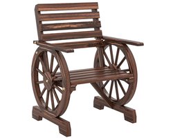 Fauteuil - Landelijke Tuinstoel Met Wagenwiel Design - Met Armleuningen En Lattenzitting - Voor Tuin En Balkon - Houtskoolkleurig Hout