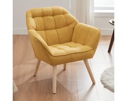 Fauteuil Linnen Accentstoel - Gestoffeerde Loungestoel met Houten Poten, Relaxstoel voor Woonkamer en Slaapkamer geel- 80x73x79 cm - Vermissen