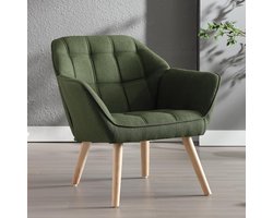 Fauteuil Linnen Accentstoel - Gestoffeerde Loungestoel met Houten Poten, Relaxstoel voor Woonkamer en Slaapkamer greon - 80x73x79 cm - Vermissen