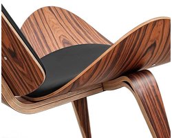 Fauteuil – Lounge Stoel – Eetkamerstoel – Zitstoel – Shell Chair – Zwarte Walnoot Stof – Driepoot Houten Frame – Comfortabele Hoogwaardige Vulling