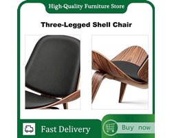 Fauteuil – Lounge Stoel – Eetkamerstoel – Zitstoel – Shell Chair – Zwarte Walnoot Stof – Driepoot Houten Frame – Comfortabele Hoogwaardige Vulling